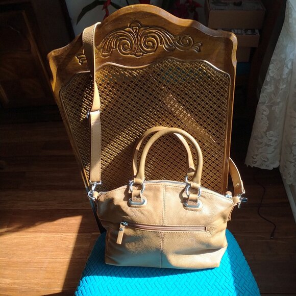 THE PIAZZO COLLECTION Piazza Pebble Grain Leather Multi-Compartment Top Zip Tan - Picture 2 of 5